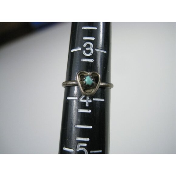 Silver Heart Ring Turquoise Stone Delicate - Picture 6 of 6